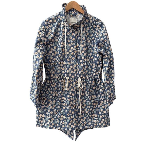 Madewell Preppy Ruffle-Neck Anorak Raincoat French Floral Blue Moon Size Smalll - Picture 5 of 14